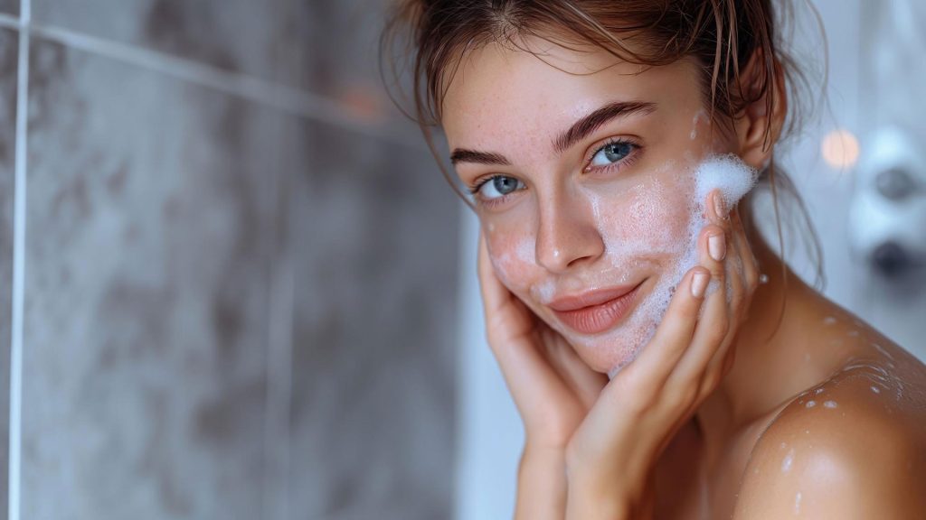 woman using cleanser for better skin