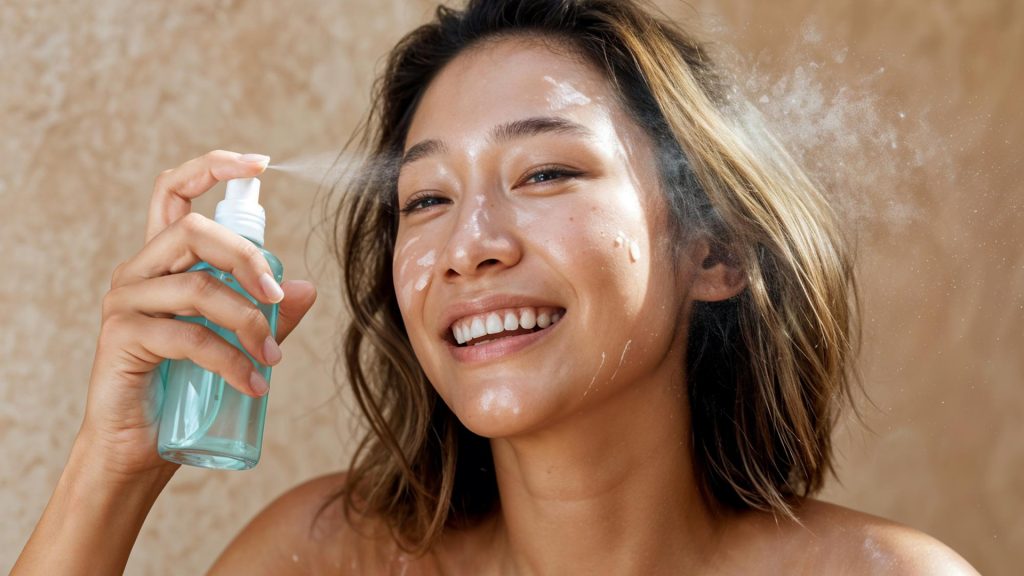 Applying facial mist on face